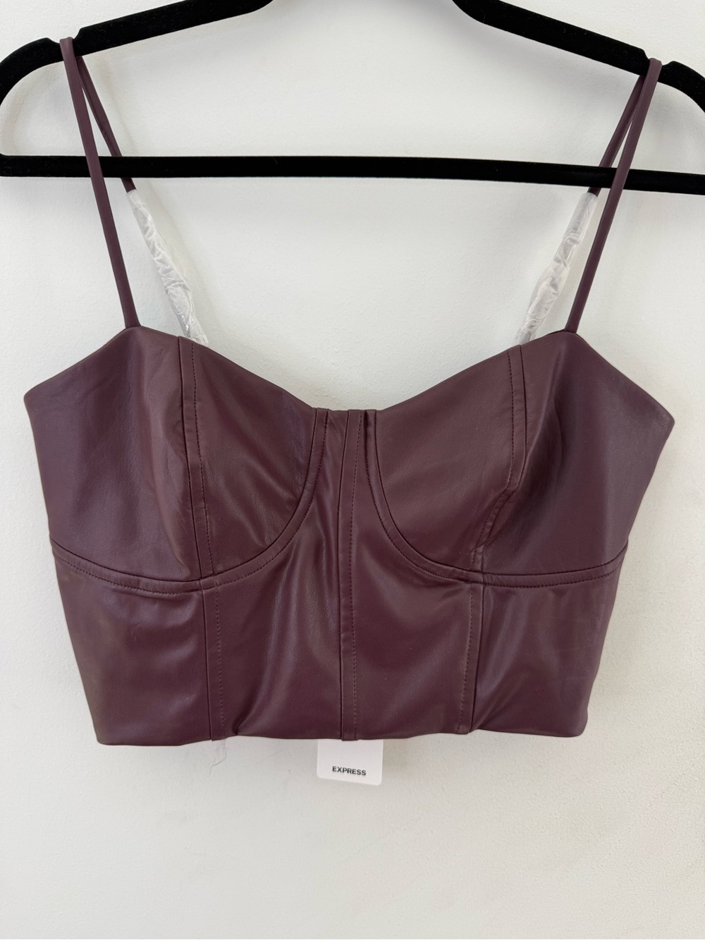 Express Body Contour Burgundy Faux Leather Corset Crop Top – Size M